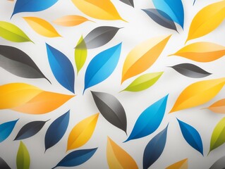 Vibrant stylized leaves dance playfully across a bright white background creating a cheerful optimistic pattern. AI Generated