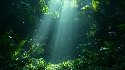 Obraz premium Mysterious Bioluminescent Rainforest Night Scene with Ethereal Glowing Foliage