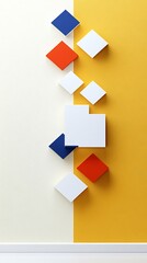 Vibrant colored squares playfully arranged against a bold yellow and cream background. AI Generated