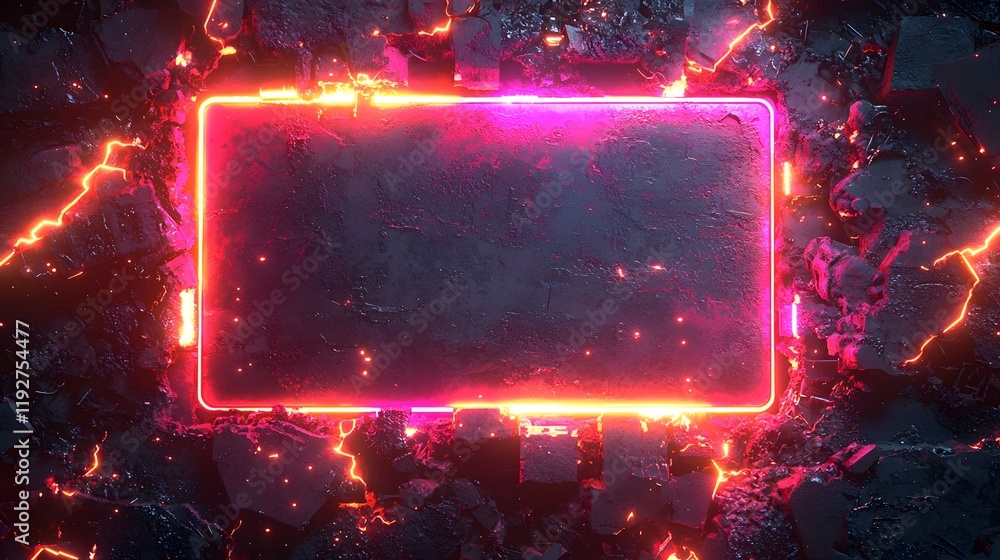 Poster futuristic glowing neon frame with dark gradient background for tech or sci fi concepts