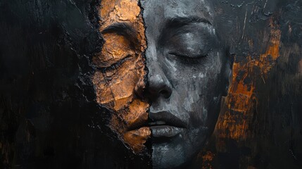 Dramatic Artistic Portrait with Textured Surfaces and Deep Expression