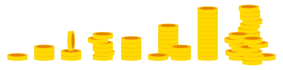 Set of gold coins. Stack of gold coins icons. Money and wealth sign. Vector illustration