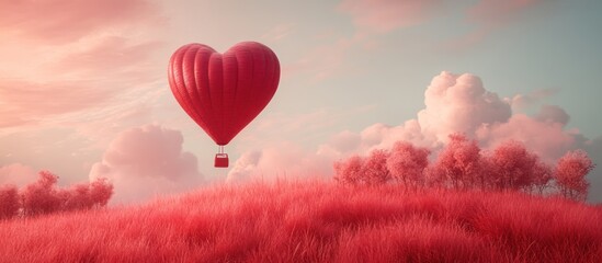 Obraz premium Heart balloon floats over pink field