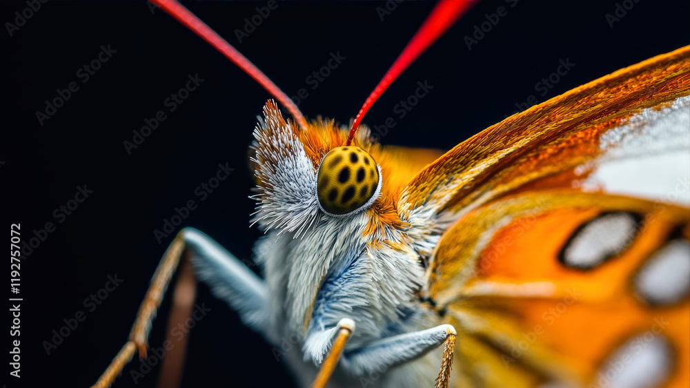 Poster delicate hues and intricate patterns of a butterfly captured in stunning detail. generative ai