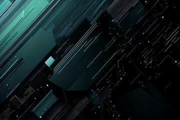 Abstract black background with green accents, futuristic design elements, and geometric patterns, perfect for technology and gaming themes.
