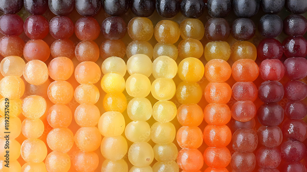 Poster A vibrant spectrum of colorful grapes arranged in a captivating gradient pattern