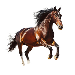 Naklejka premium Majestic Brown Horse Galloping Dark Background Powerful Animal Photography Elegant Stallion Running 