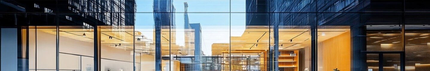 Business concept of writing on transparent glass exterior with high-definition quality and perfect composition. Modern office space with advanced technology and creative environment.