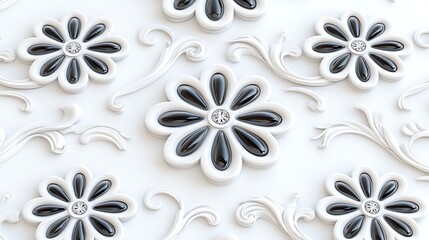 Elegant Black   White  D Floral Pattern  Ornate Design  Wall Decor