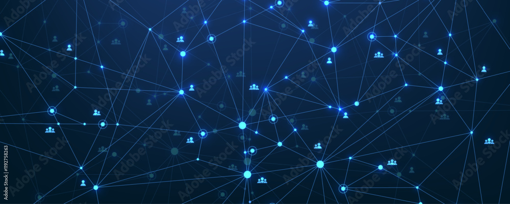 Aufkleber Social network communication concept. Global network connection abstract background. Horizontal header web banner. Internet technology. Business. Science. Vector illustration