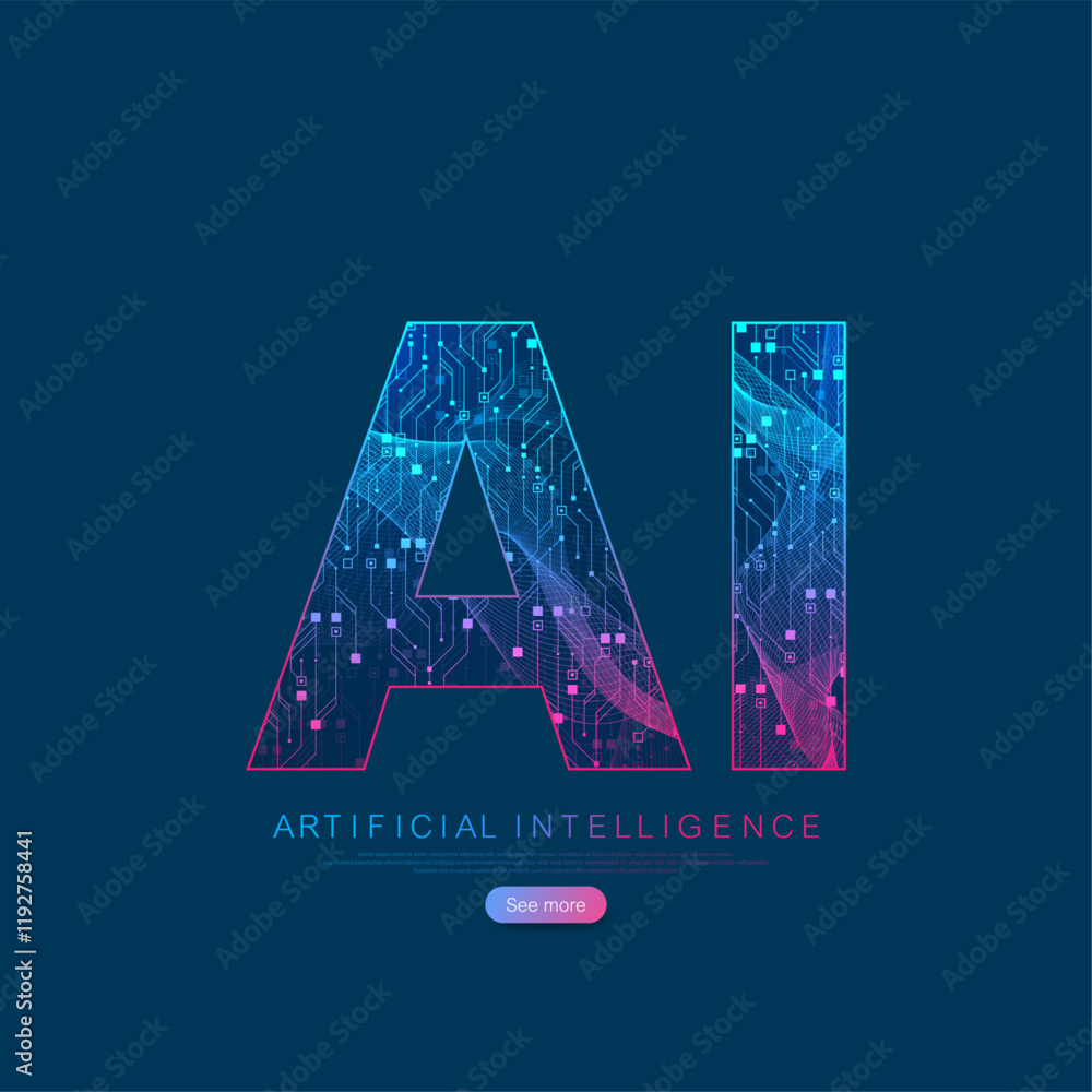 Poster Artificial intelligence and machine learning vector logotype, logo, icon, symbol. Artificial intelligence wireless technology design. Neural networks and modern technologies concepts