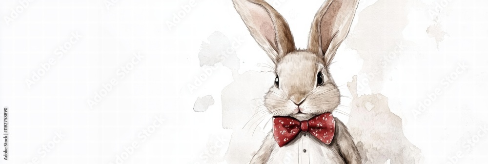 Aufkleber elegant rabbit dressed in tuxedo with bow tie amid soft watercolor background. generative ai