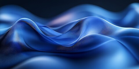 Obraz premium Abstract blue waves, flowing fabric texture, dark background, design element