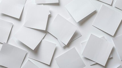 White note papers are arranged on a white surface. Each paper was captured individually.