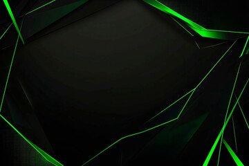 Abstract black background with green accents, futuristic design elements, and geometric patterns, perfect for technology and gaming themes.
