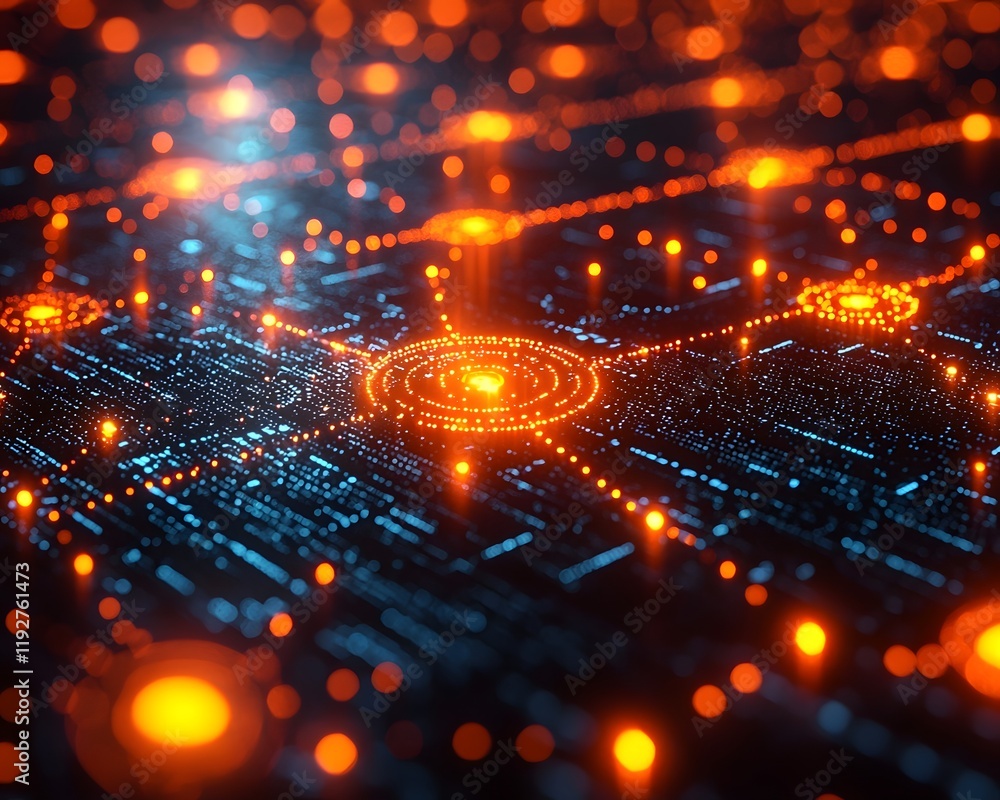 Poster glowing grid of interconnected servers symbolizing cloud computing and data networks