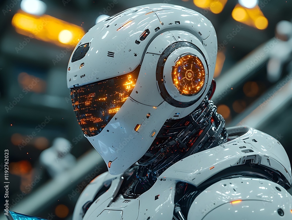 Poster futuristic ai powered learning hub with glowing robots assisting students in holographic lessons
