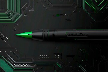 Abstract black background with green accents, futuristic design elements, and geometric patterns, perfect for technology and gaming themes.

