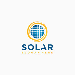 Solar Energy Logo Design, Solar Energy with wind turbine Vector solar energy Logo Template.