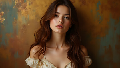 Elegant Close-Up of a Woman with Wavy Hair and Soft Lighting