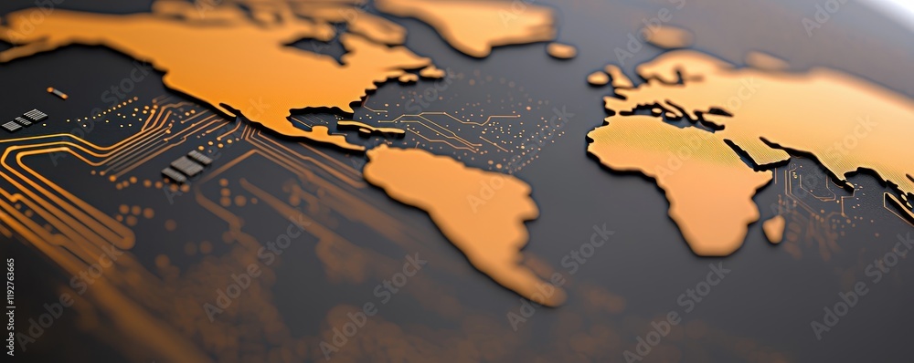 Poster global network world map on circuit board technology concept image