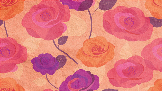 Vibrant spring flowers illustration featuring roses in soft colors.