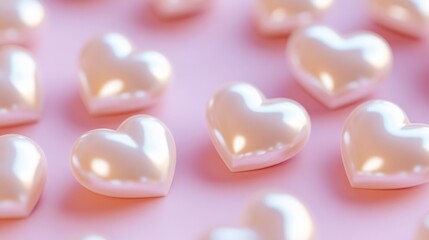 Obraz premium Shiny pearl hearts on pink background