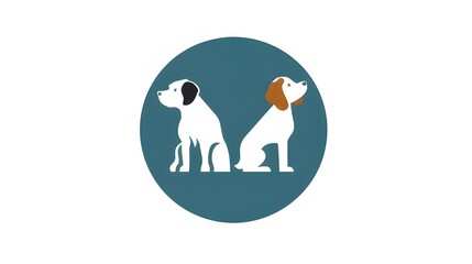 Simple Flat Vector Logo with Two Dogs: Sitting and Standing Against Blue Oval Background
