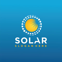 Fototapeta premium Solar Energy Logo Design, Solar Energy with wind turbine Vector solar energy Logo Template.