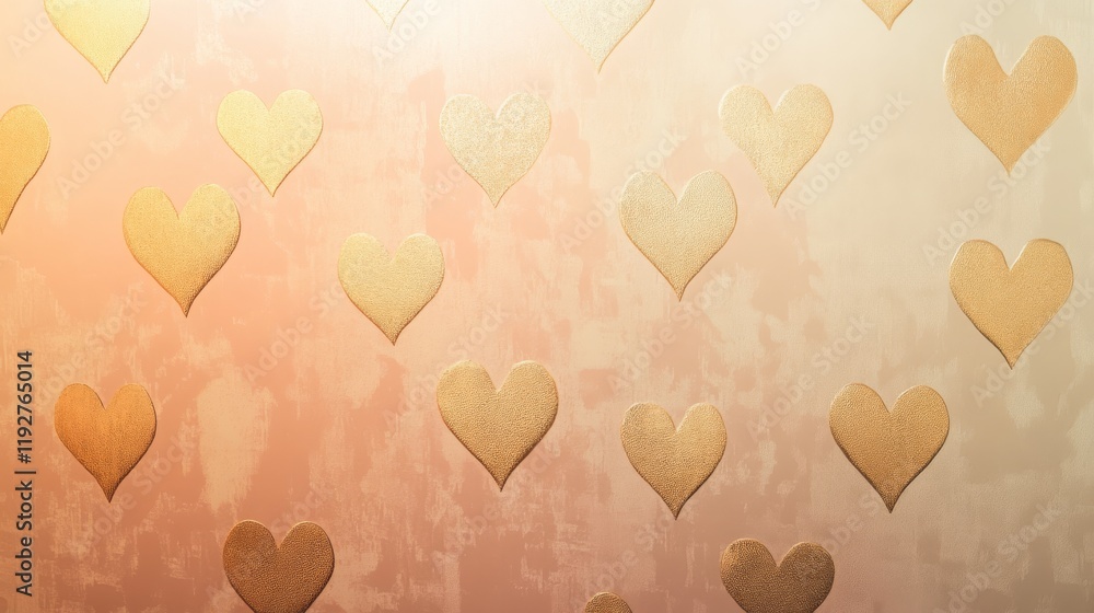 Poster golden heart pattern on warm gradient background
