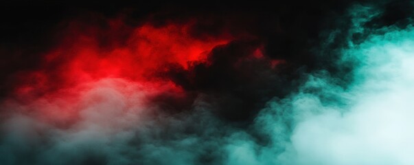 Fototapeta premium Abstract Red and Teal Smoke Clouds Dark Background Grunge Texture Vapor Fog