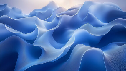 Fototapeta premium Flowing blue waves create serene and calming atmosphere, showcasing tech inspired design with smooth textures and gradients. interplay of light enhances visual depth