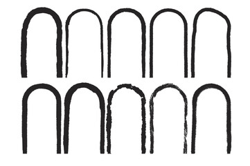 Grunge arch frames set. Door shapes modern black Vector hand drawn collection illustration isolated on white background.
