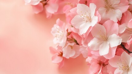 Obraz premium A pink cherry blossom branch blooms with delicate white flowers, showcasing the beauty of spring's floral season
