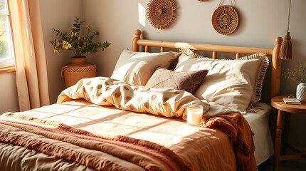 Cozy and Serene Bedroom Decor: Sunlit Bohemian Interior Design
