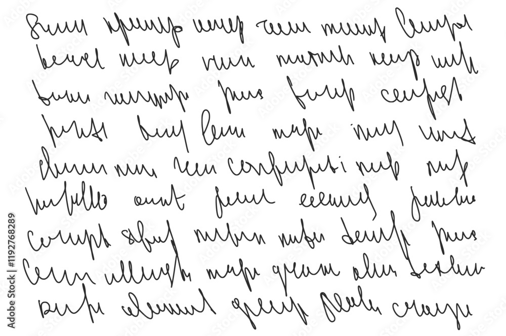 Poster handwritten scribble ink letter. freehand text note. unreadable doodle write by pencil isolated on w