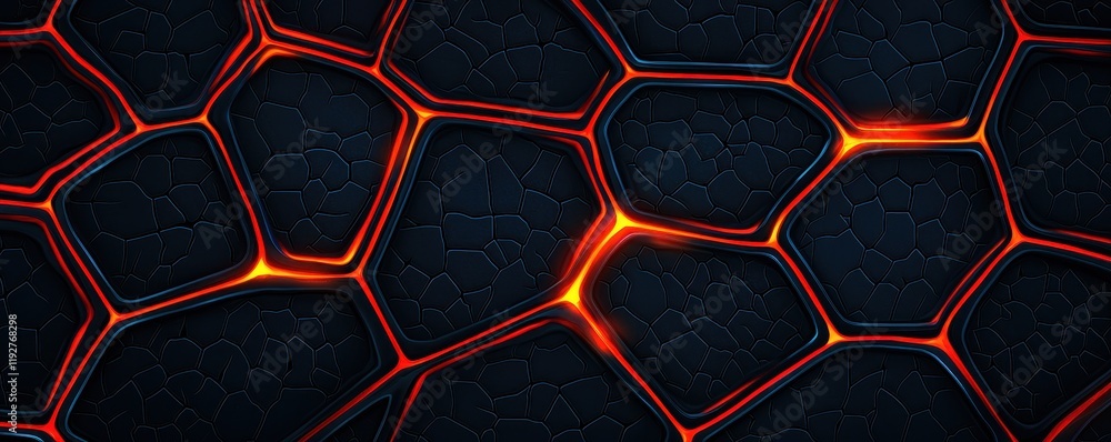 Poster abstract dark volcanic rock texture with glowing lava lines seamless pattern background