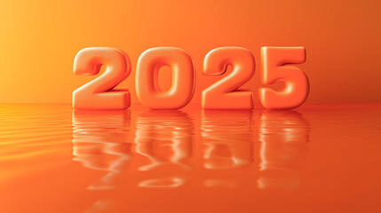3d number 2025 Orange realistic rendering new year celebration,Orange background	