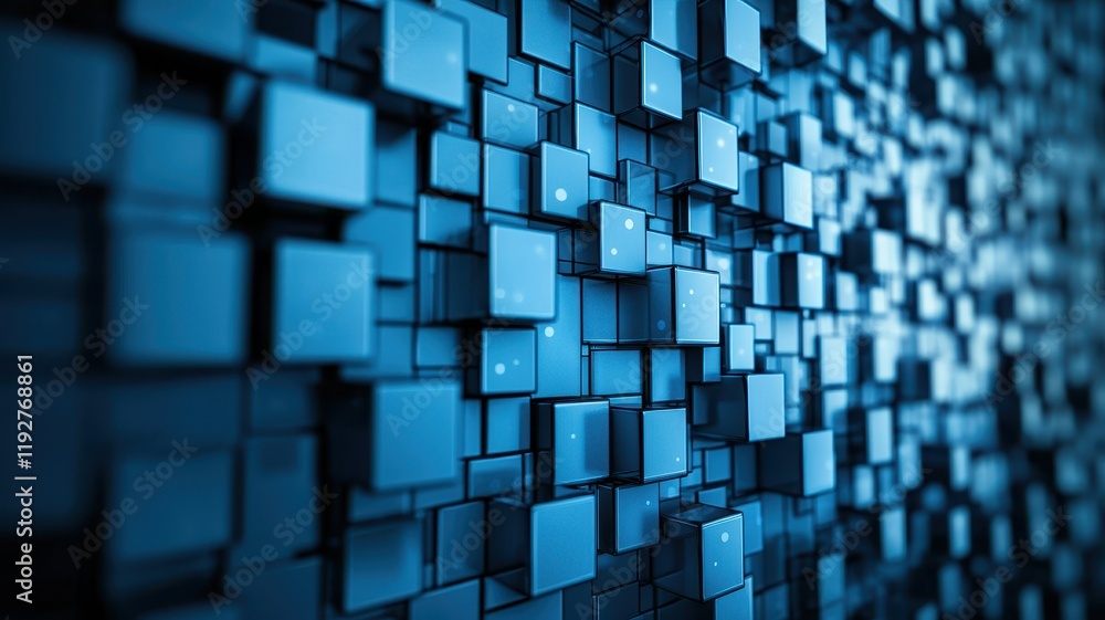 Poster abstract blue cube array 3d geometric background texture