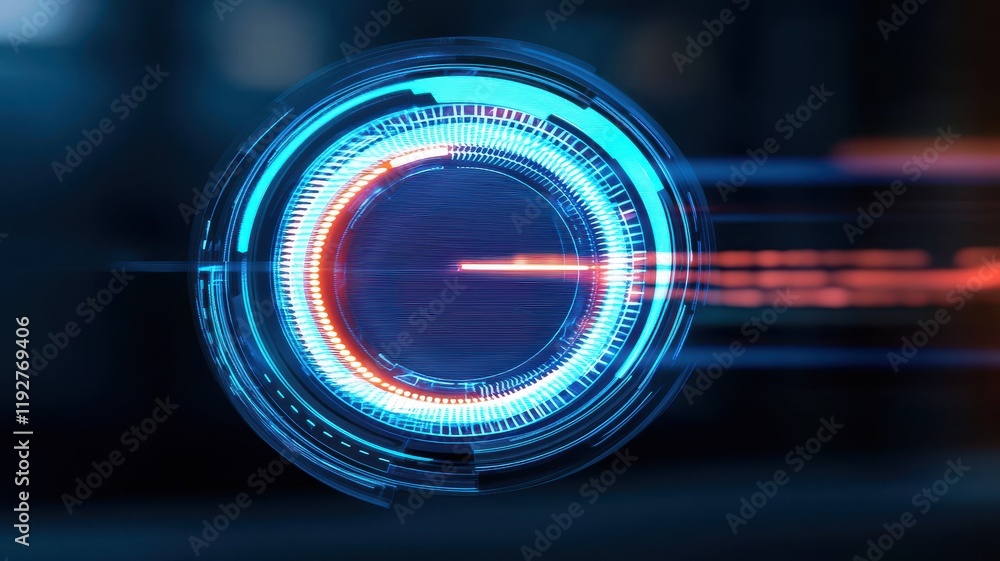Poster futuristic digital interface hud abstract circular technology glowing neon lights sci fi background