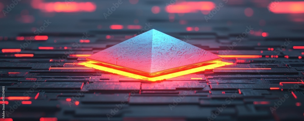 Poster futuristic pyramid on illuminated circuit board abstract cyberpunk technology background