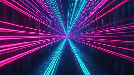 Obraz premium Futuristic Neon Corridor Abstract Pink Cyan Digital Tunnel Background