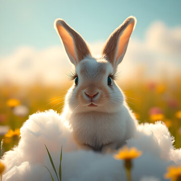 Fairytale cute rabbit in the clearing. Made by AI, Artificial intelligence. Generated image