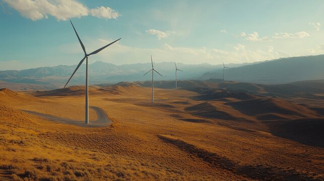 Majestic Wind Farm in the Rugged Landscape - Powered by Adobe