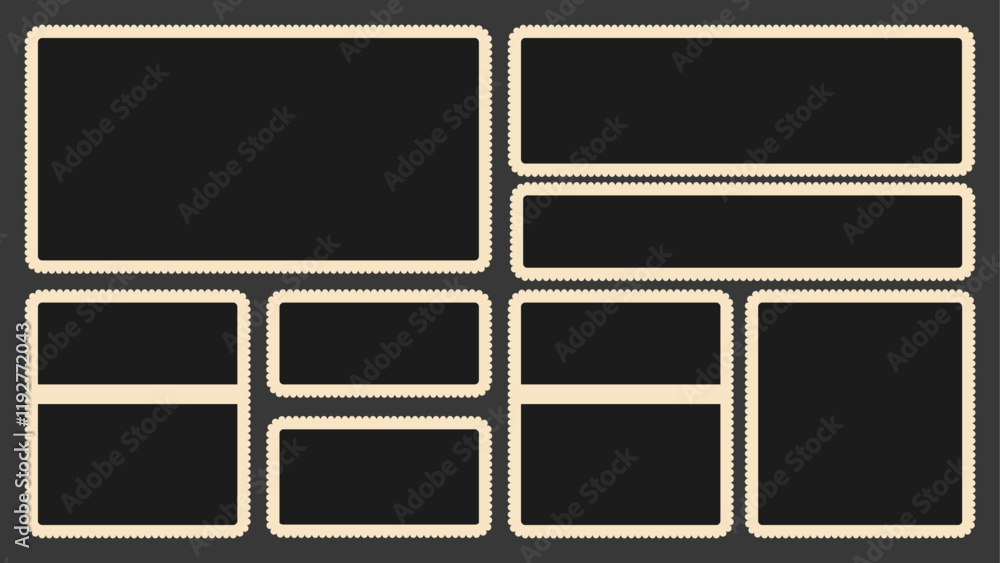 Poster scallop edged frame template. bento collage grid shapes. geometry modular moodboard borders with per