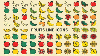 A set of fruits line icons, featuring clean and minimalist designs with editable stroke, created as a vector EPS10 illustration.