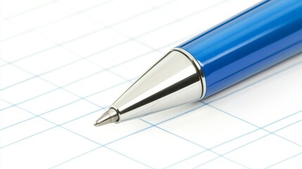 Naklejka premium A close-up view of a blue pen on a grid-patterned notebook. This image captures the essence of writing and creativity. Perfect for educational and office themes. Generative AI