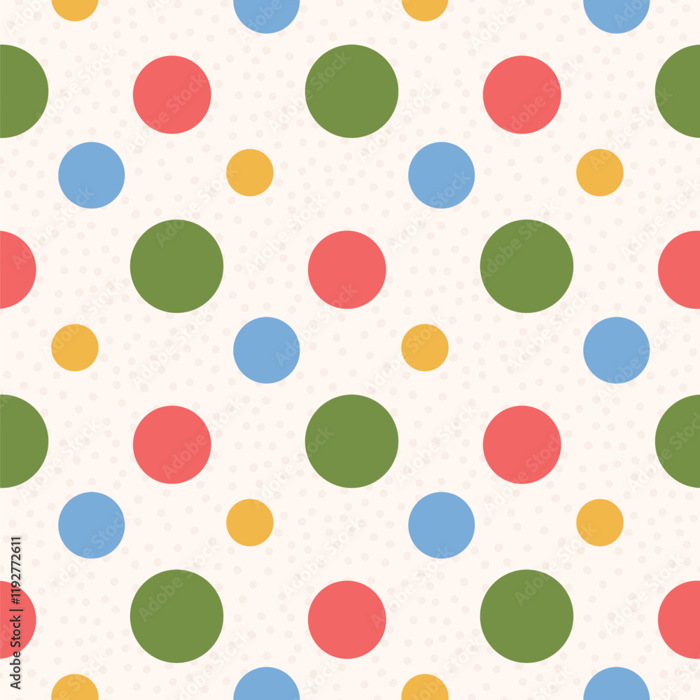 Poster polka dots seamless pattern. circle confetti endless background. birthday round elements repeat cove