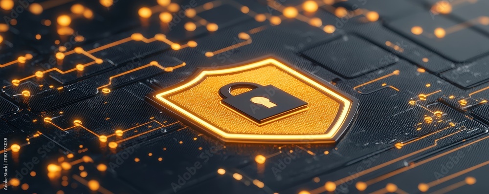 Aufkleber digital security shield cyber protection concept with illuminated lock and circuit board