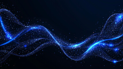 Blue glowing waves with sparkling particles create mesmerizing background, perfect for technology and digital themes, evoking sense of innovation and creativity